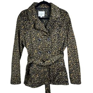 Free Spirit Leopard Print Trendy Double Breasted Trench Jacket Women's Size L